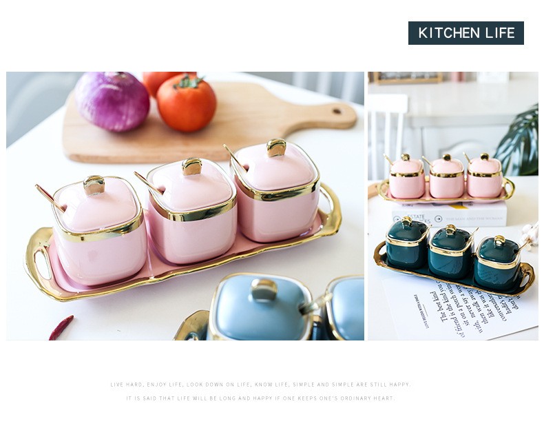 Ceramic seasoning jars, Nordic household kitchen three-piece set, custom seasoning jars, salt jars, seasoning bottles, sugar jars, seasoning boxes detail image 14