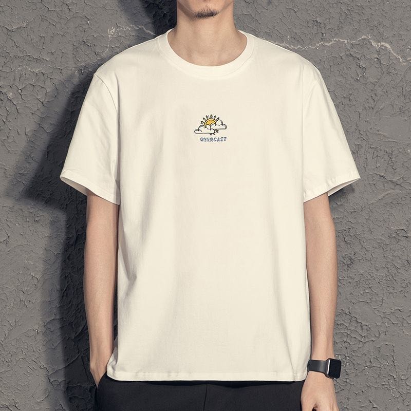 莫代尔冰丝短袖T恤男2021夏季纯色白潮流体恤打底衫衣服半袖 纯棉短袖帅气男士夏季t恤韩版潮牌短2