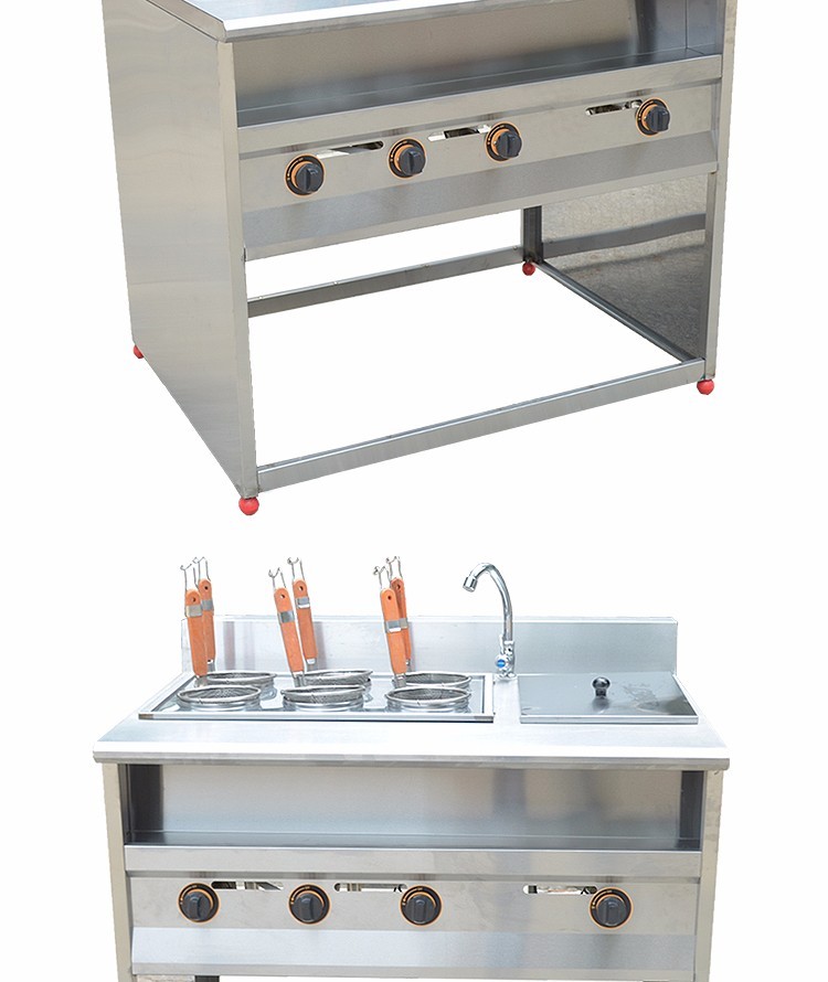 Vertical six-compartment noodle cooker with soup pool FY-6HX.R-2 gas noodle cooker for commercial spicy hot pot skewers detail image 5