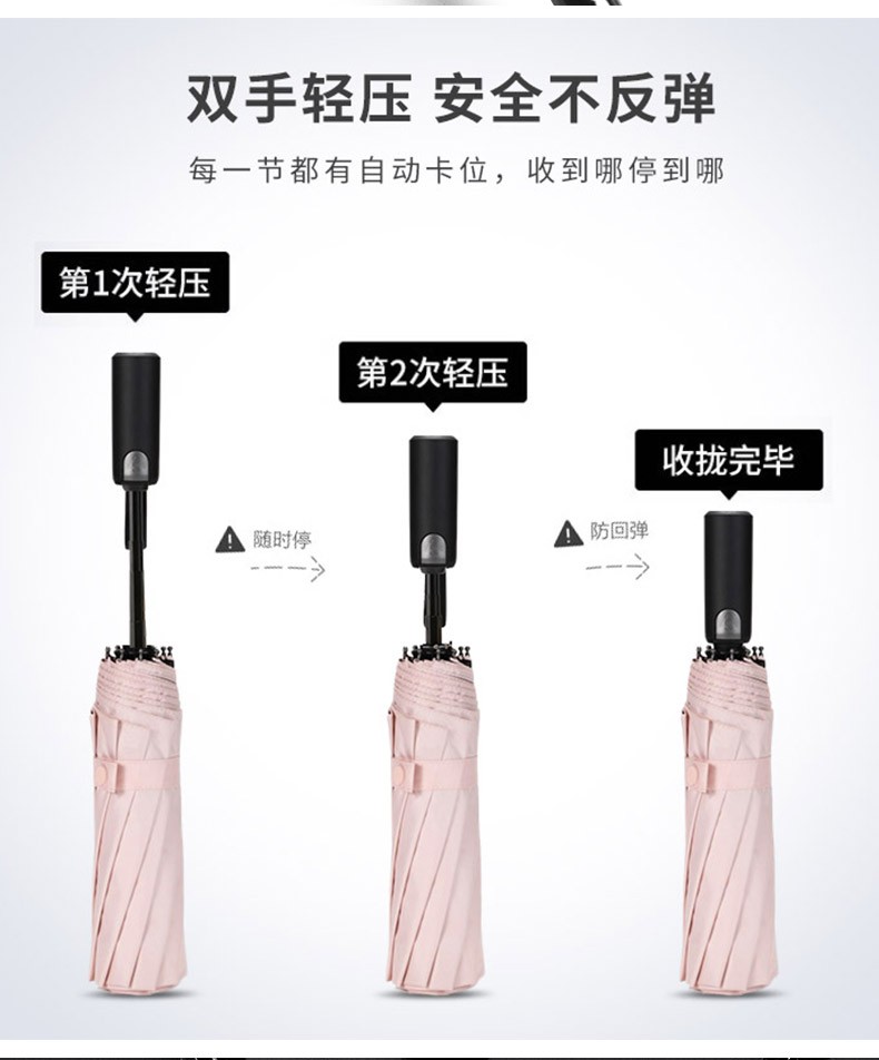 107cm五折手动烟灰蓝雨伞学生遮阳防风少女心黑胶防晒全自动折叠加固女晴雨两用详情9