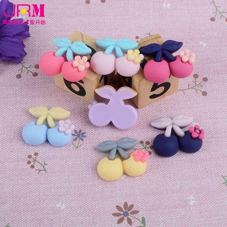 小号磨砂樱桃饰品配件 水果系列哑光布艺树脂贴片 手机壳装饰厂家直销                           