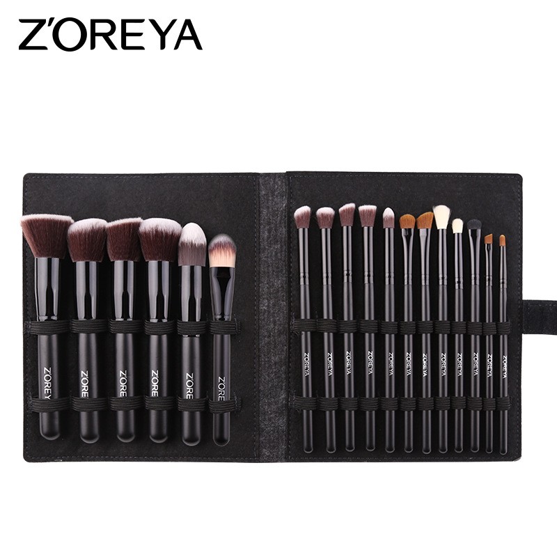 ZOREYA 新款化妆刷批发18支人造纤维化妆套装黑色木柄美容工具详情图3