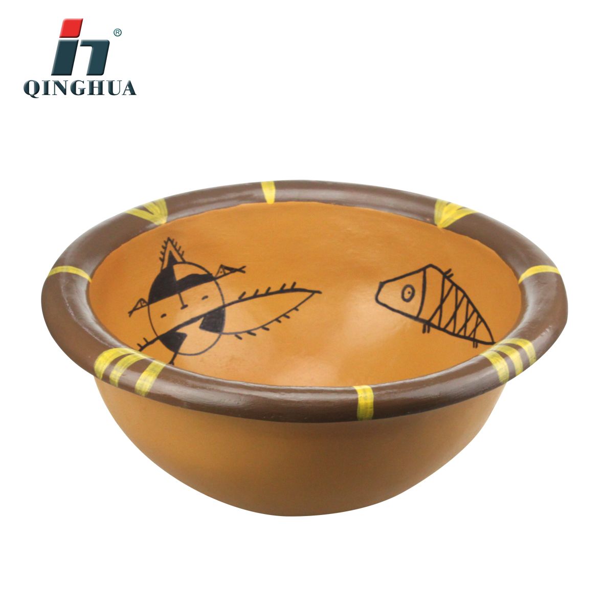 青华M28203新石器时代仰韶文化人面鱼纹彩陶盆模型 历史教学演示用品 半坡遗址复刻