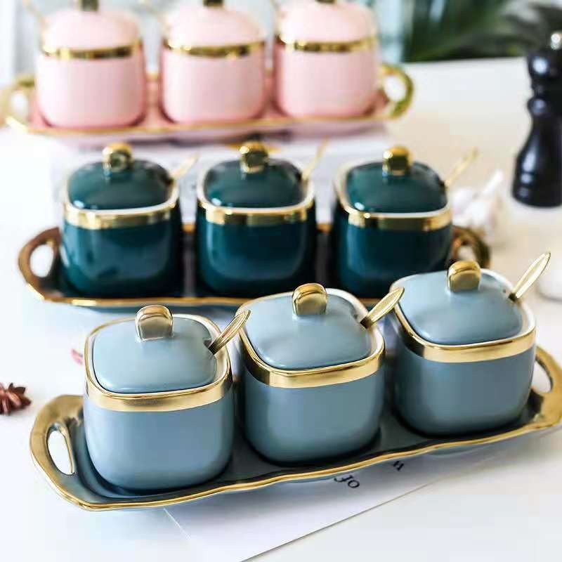 Ceramic seasoning jars, Nordic household kitchen three-piece set, custom seasoning jars, salt jars, seasoning bottles, sugar jars, seasoning boxes detail image 5