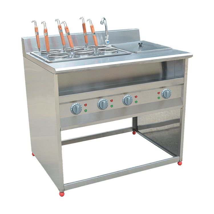 Vertical six-compartment noodle cooking machine with soup pool FY-6HX-2 electric noodle cooking machine for commercial spicy hot pot skewers Application Scenario
