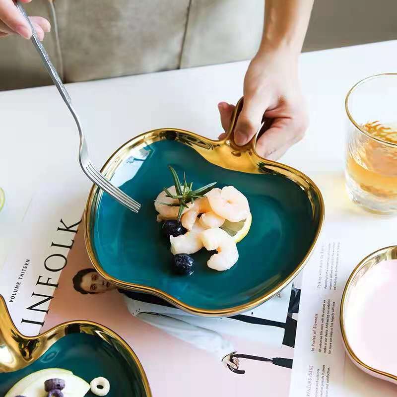 Creative apple plate, pizza plate, European-style golden edge Western cuisine steak inventory, heart plate, Instagram popular dessert plate, breakfast plate detail image 6