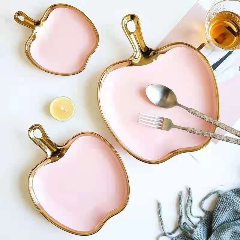 Creative apple plate, pizza plate, European-style golden edge Western cuisine steak inventory, heart plate, Instagram popular dessert plate, breakfast plate detail image 4