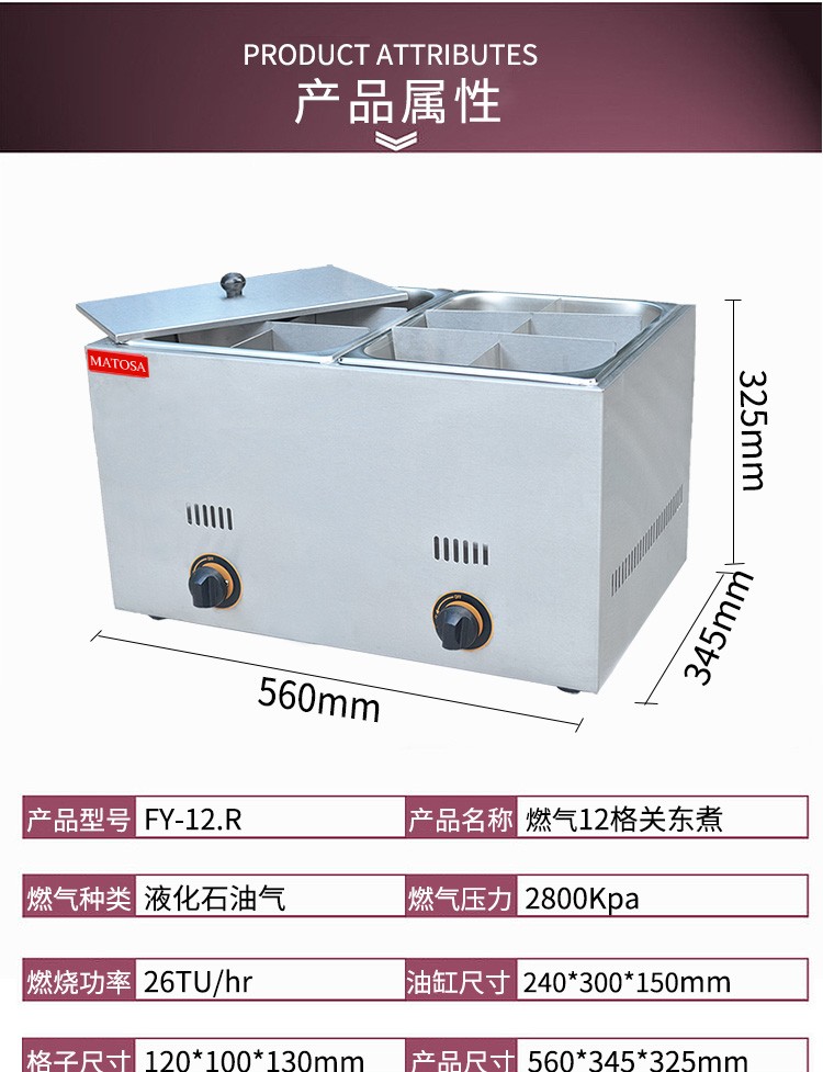 Gas dual-cylinder FY-12.R commercial 12-compartment oden, spicy hot pot machine, skewer and octopus ball machine detail image 1