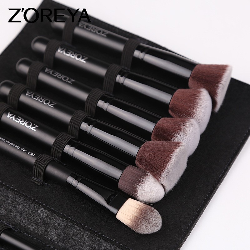ZOREYA 新款化妆刷批发18支人造纤维化妆套装黑色木柄美容工具详情图5