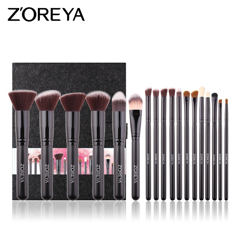 ZOREYA 新款化妆刷批发18支人造纤维化妆套装黑色木柄美容工具详情图4
