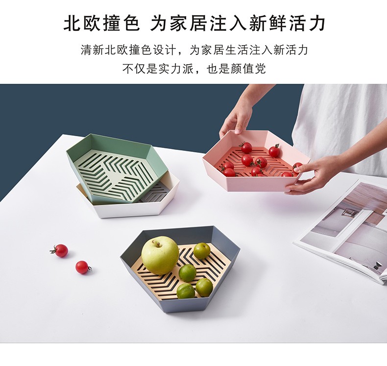 撞色双层六边形洗菜篮水果沥水篮厨房水果收纳篮塑料多用菜篮详情图12