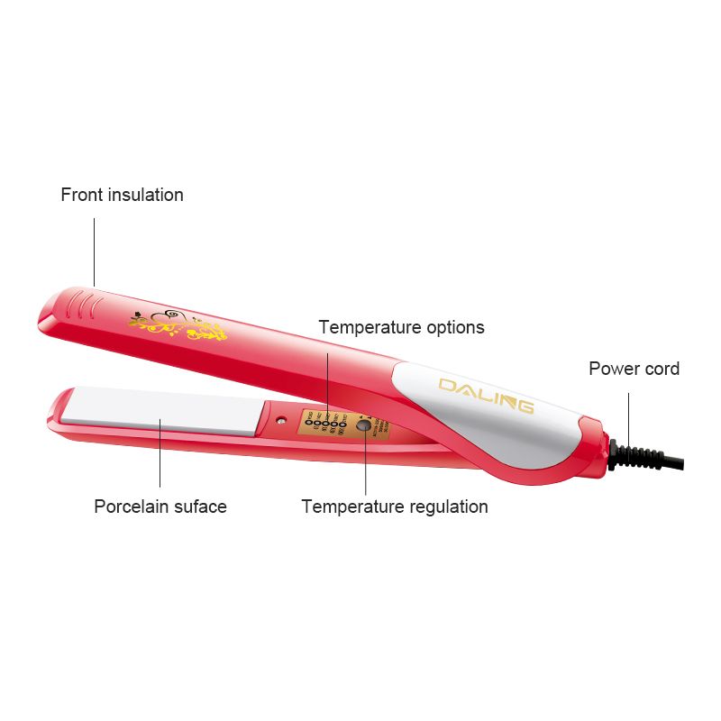 DALING Mini Ceramic Straight Board DALING-5020 is a dual-purpose hair straightener and curling device that won't damage hair, can create bangs, and has a fluffy texture for men. Wholesale for export Application Scenario