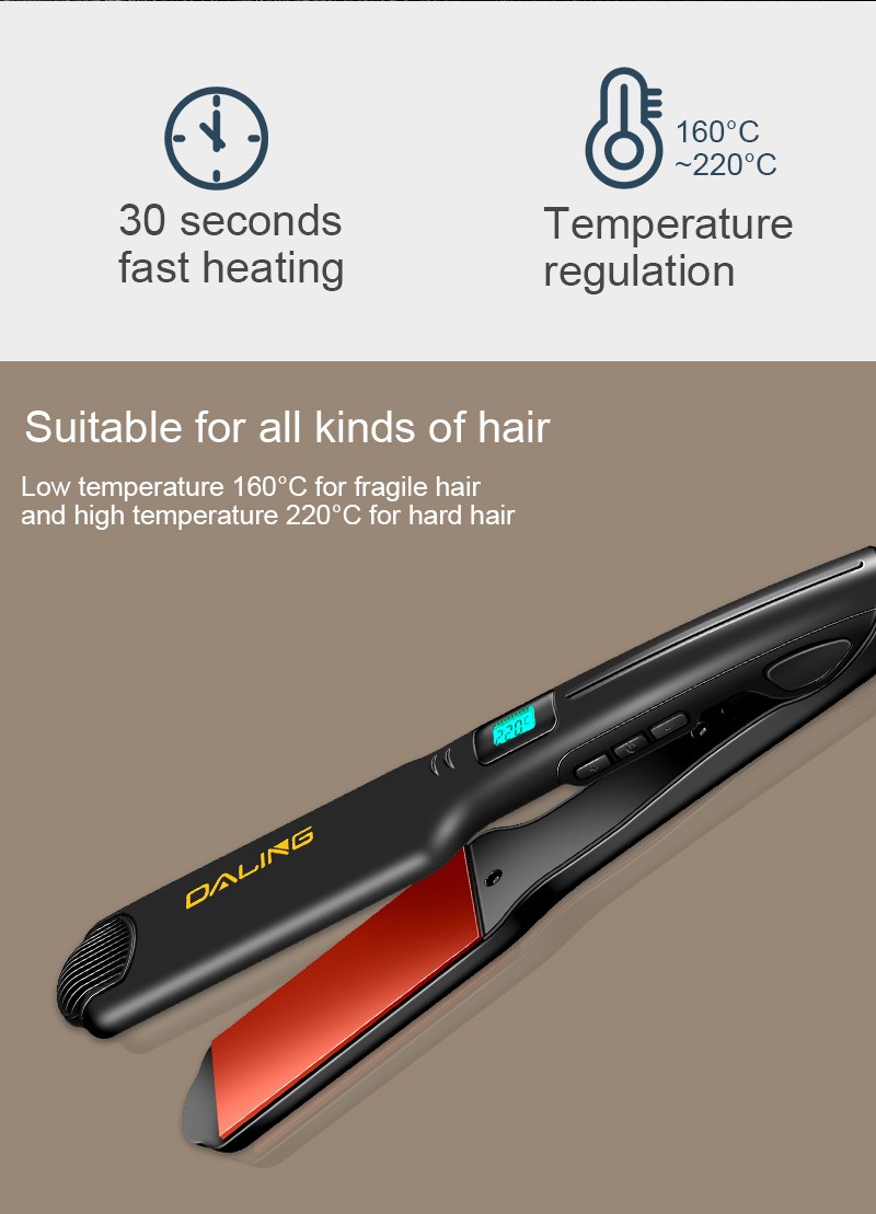 DALING LED intelligent temperature-controlled electric splint DALING-5022 Hair straightener, dual-purpose dry and wet hair straightener without damaging hair, negative ion hair perming device for export wholesale detail image 6