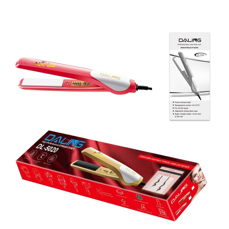 DALING Mini Ceramic Straight Board DALING-5020 is a dual-purpose hair straightener and curling device that won't damage hair, can create bangs, and has a fluffy texture for men. Wholesale for export Item Picture