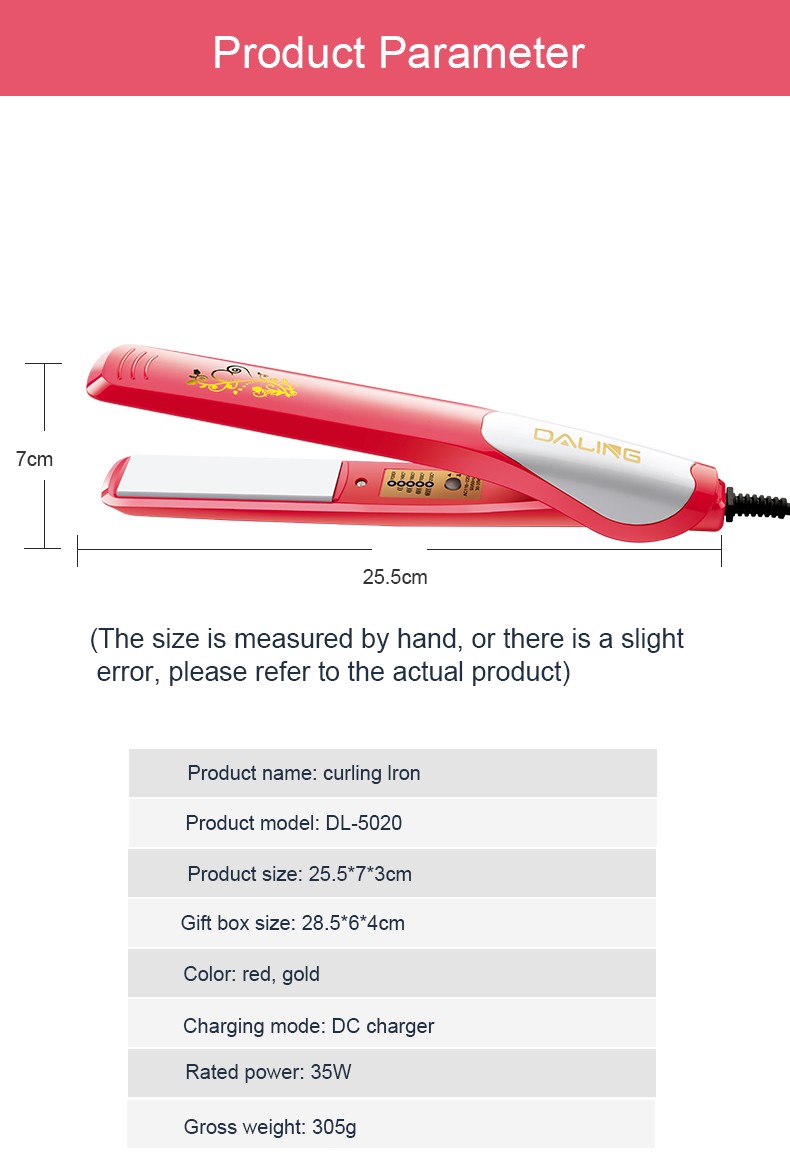 DALING Mini Ceramic Straight Board DALING-5020 is a dual-purpose hair straightener and curling device that won't damage hair, can create bangs, and has a fluffy texture for men. Wholesale for export detail image 10
