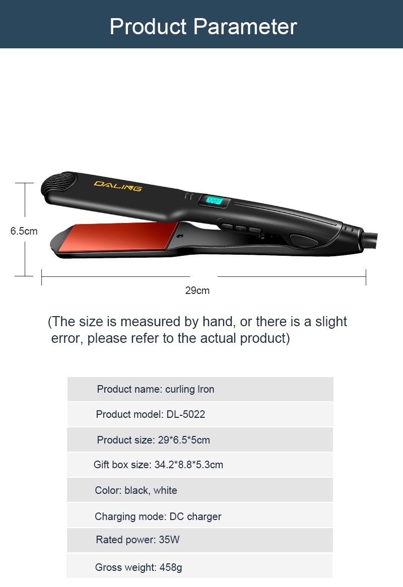 DALING LED intelligent temperature-controlled electric splint DALING-5022 Hair straightener, dual-purpose dry and wet hair straightener without damaging hair, negative ion hair perming device for export wholesale detail image 10