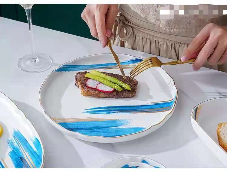 油墨画系列手绘描金陶瓷餐具盘碗碟套装 饭碗菜盘面碗简约盘碗详情图3