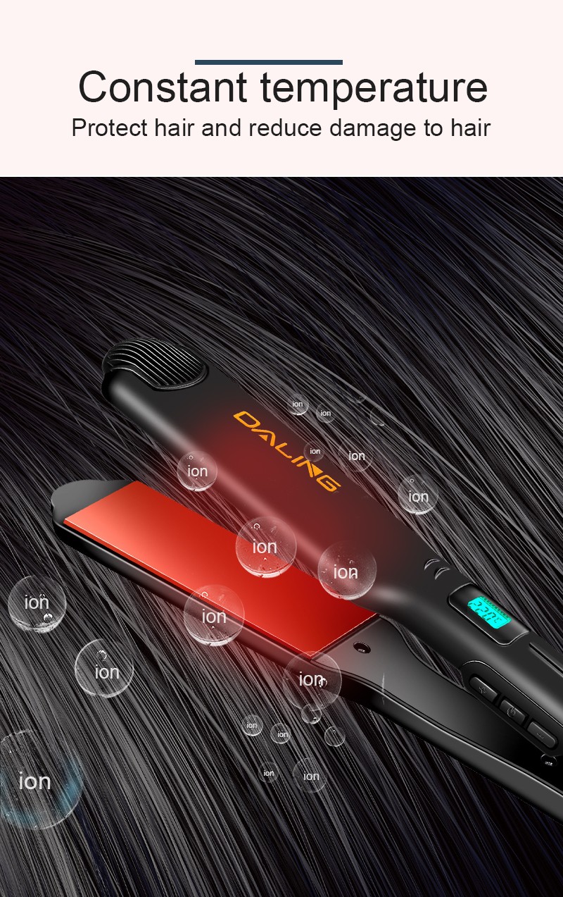 DALING LED intelligent temperature-controlled electric splint DALING-5022 Hair straightener, dual-purpose dry and wet hair straightener without damaging hair, negative ion hair perming device for export wholesale detail image 5