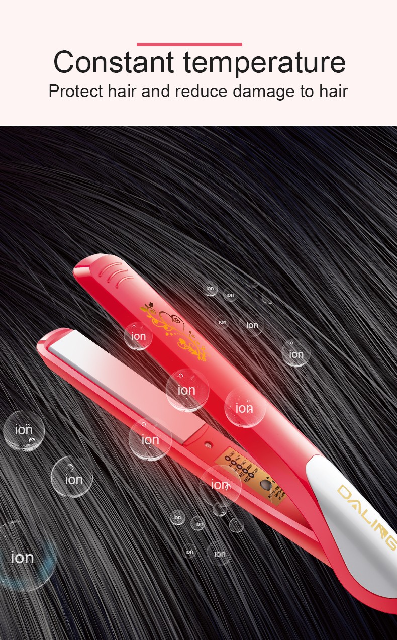 DALING Mini Ceramic Straight Board DALING-5020 is a dual-purpose hair straightener and curling device that won't damage hair, can create bangs, and has a fluffy texture for men. Wholesale for export detail image 5