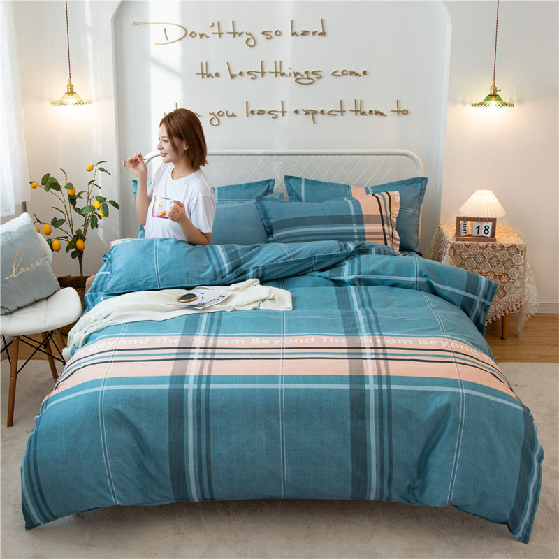 Thickened 100% Cotton 4-Piece Set Cotton Bed Sheet And Quilt Set Simple Double Student Dormitory 3-Piece Bedding 1 Application Scenario
