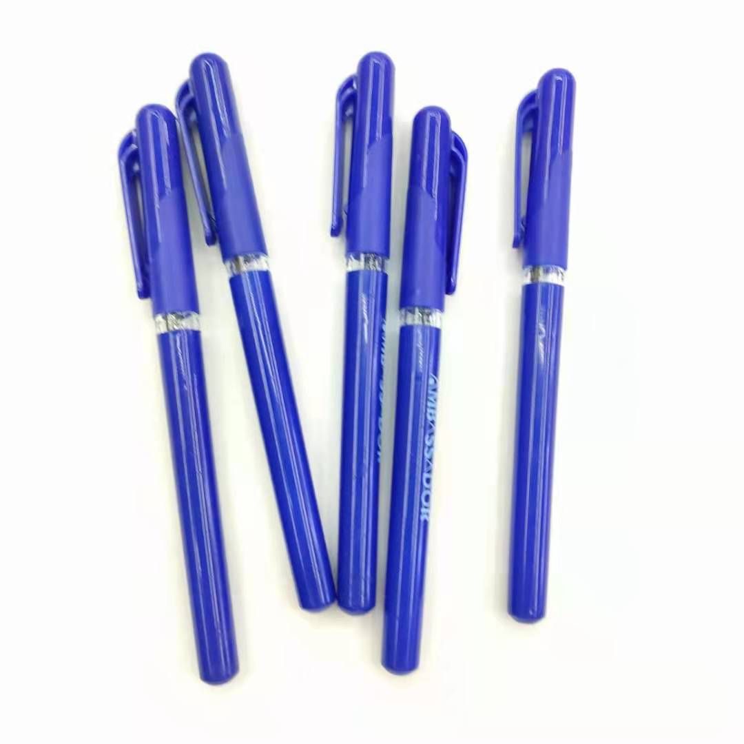 Wholesale of simple ballpoint pens, blue barrel and blue core ballpoint pens, teachers' office supplies details Picture