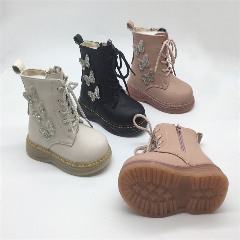 新款童鞋儿童马丁靴2021春季新品中大童平底侧拉链靴女童防滑靴子a53