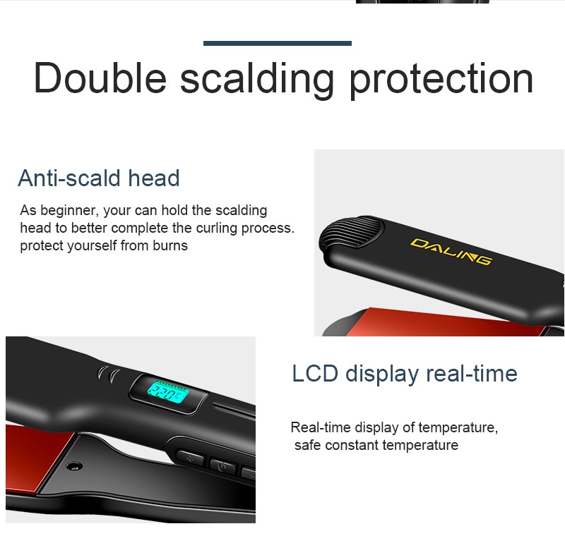 DALING LED intelligent temperature-controlled electric splint DALING-5022 Hair straightener, dual-purpose dry and wet hair straightener without damaging hair, negative ion hair perming device for export wholesale detail image 8