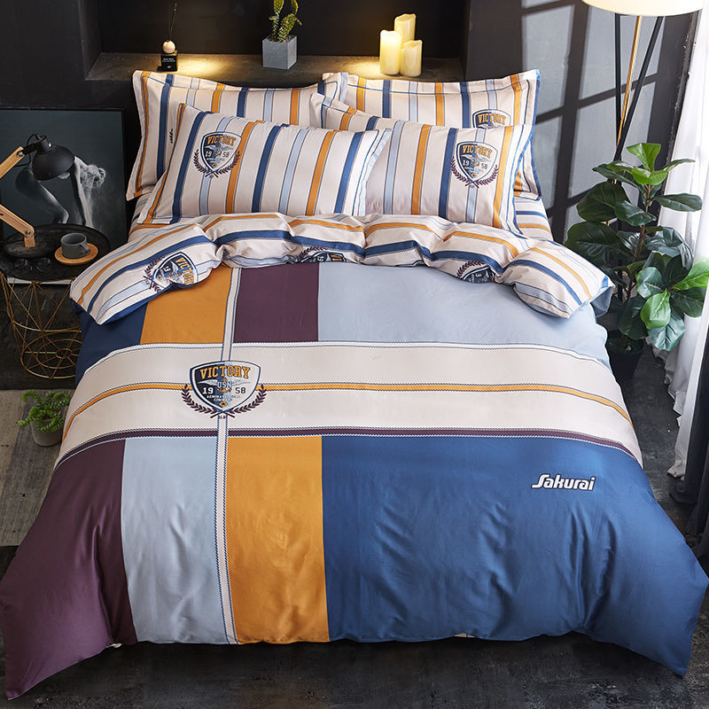 High-Grade Cotton 4-Piece Set 100% Cotton Twill Bed Cover Bed Sheet Headgear Double Simple Bedding details Picture
