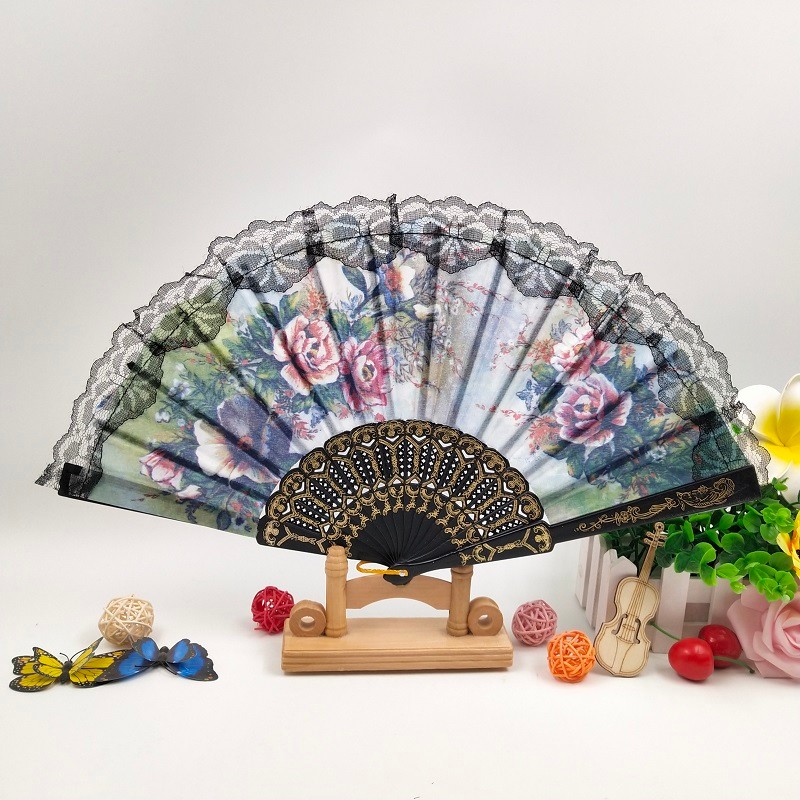 西班牙花边扇   女士扇子  优质黑色蕾丝高档折扇  黑杆舞蹈扇  批发详情图3
