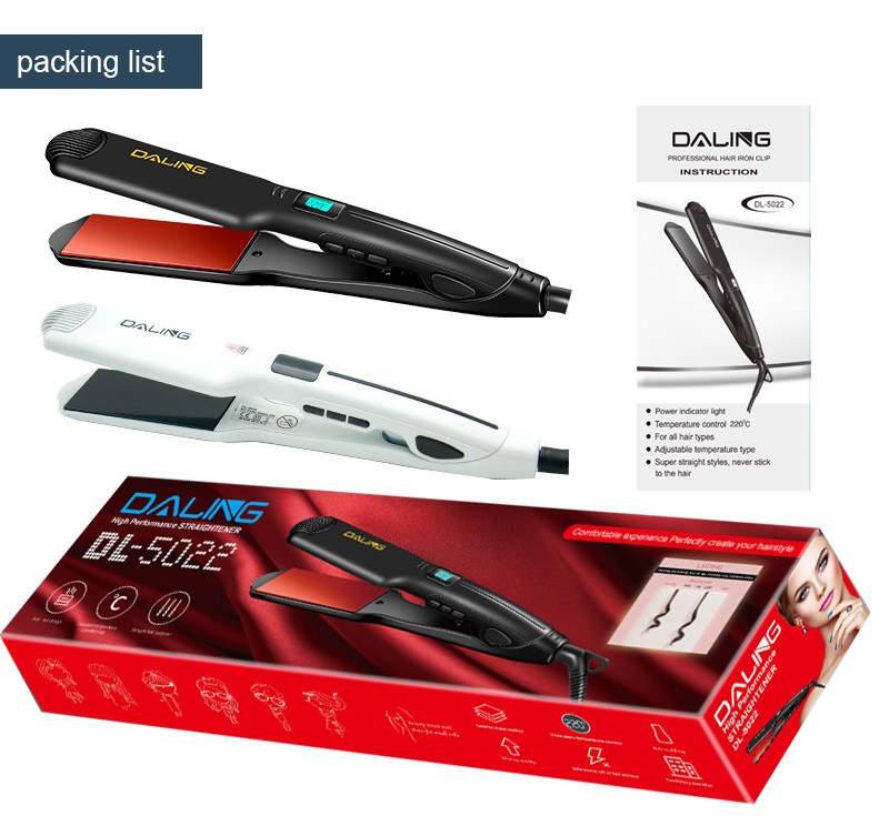 DALING LED intelligent temperature-controlled electric splint DALING-5022 Hair straightener, dual-purpose dry and wet hair straightener without damaging hair, negative ion hair perming device for export wholesale detail image 11