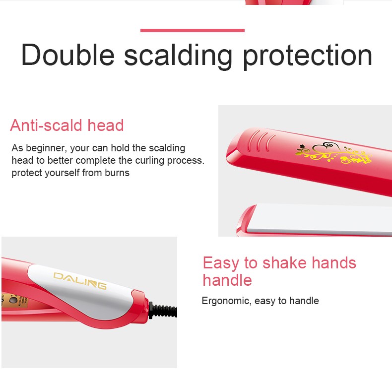 DALING Mini Ceramic Straight Board DALING-5020 is a dual-purpose hair straightener and curling device that won't damage hair, can create bangs, and has a fluffy texture for men. Wholesale for export detail image 8