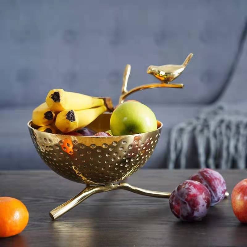 European-American Handmade Copper Bird Twigs Creative Storage Tray Large Fruit Tray Fruit Basket Soft Decoration Home Ornaments 9 Specification drawing