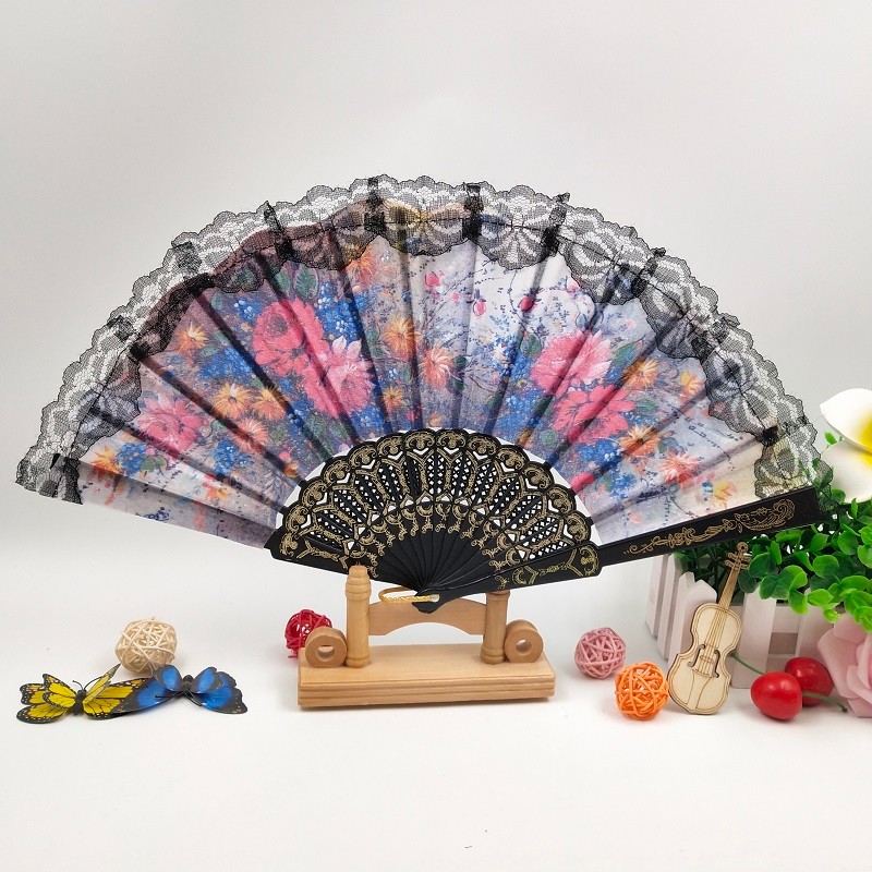 西班牙花边扇   女士扇子  优质黑色蕾丝高档折扇  黑杆舞蹈扇  批发详情图4