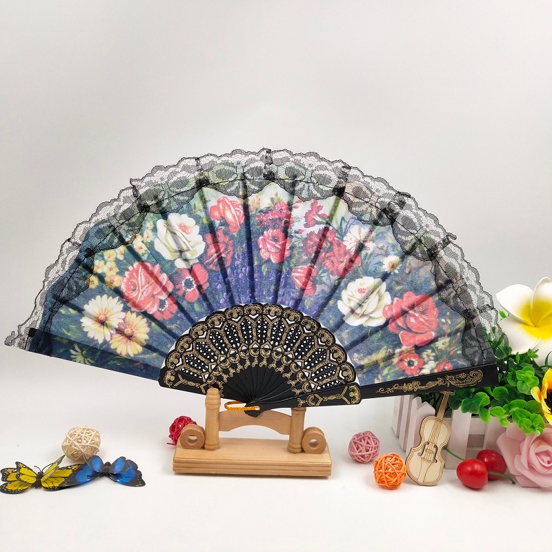 西班牙花边扇   女士扇子  优质黑色蕾丝高档折扇  黑杆舞蹈扇  批发详情图6