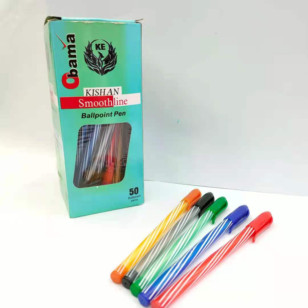 Simple ballpoint pen with a blue core and a colored rod. It is a teacher's office supply for smooth writing
