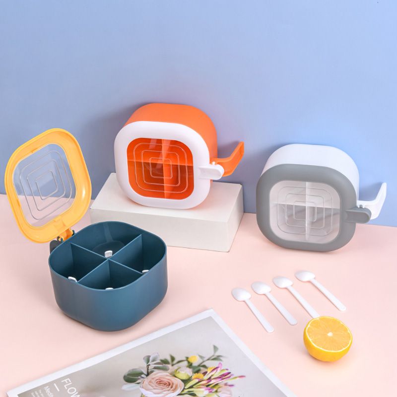 Four-compartment integrated seasoning box, kitchen PP storage box, monosodium glutamate, household seasonings, salt jar, sugar seasoning jar Specification drawing