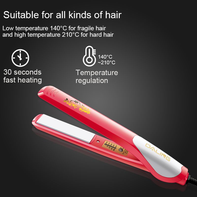 DALING Mini Ceramic Straight Board DALING-5020 is a dual-purpose hair straightener and curling device that won't damage hair, can create bangs, and has a fluffy texture for men. Wholesale for export Specification image