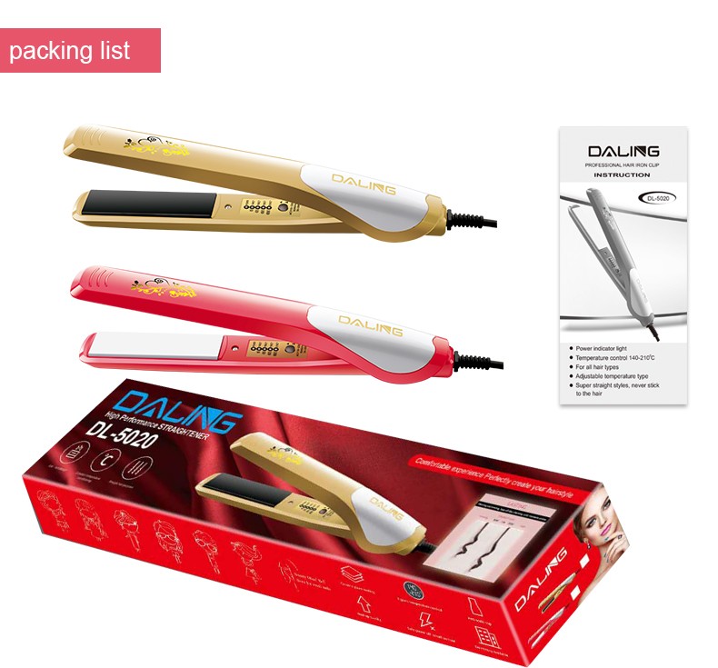 DALING Mini Ceramic Straight Board DALING-5020 is a dual-purpose hair straightener and curling device that won't damage hair, can create bangs, and has a fluffy texture for men. Wholesale for export detail image 11