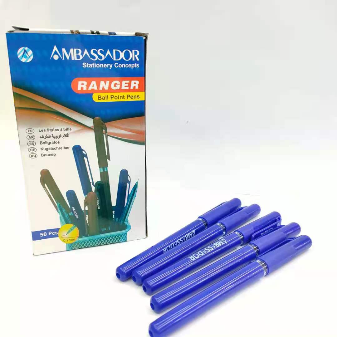 Wholesale of simple ballpoint pens, blue barrel and blue core ballpoint pens, teachers' office supplies