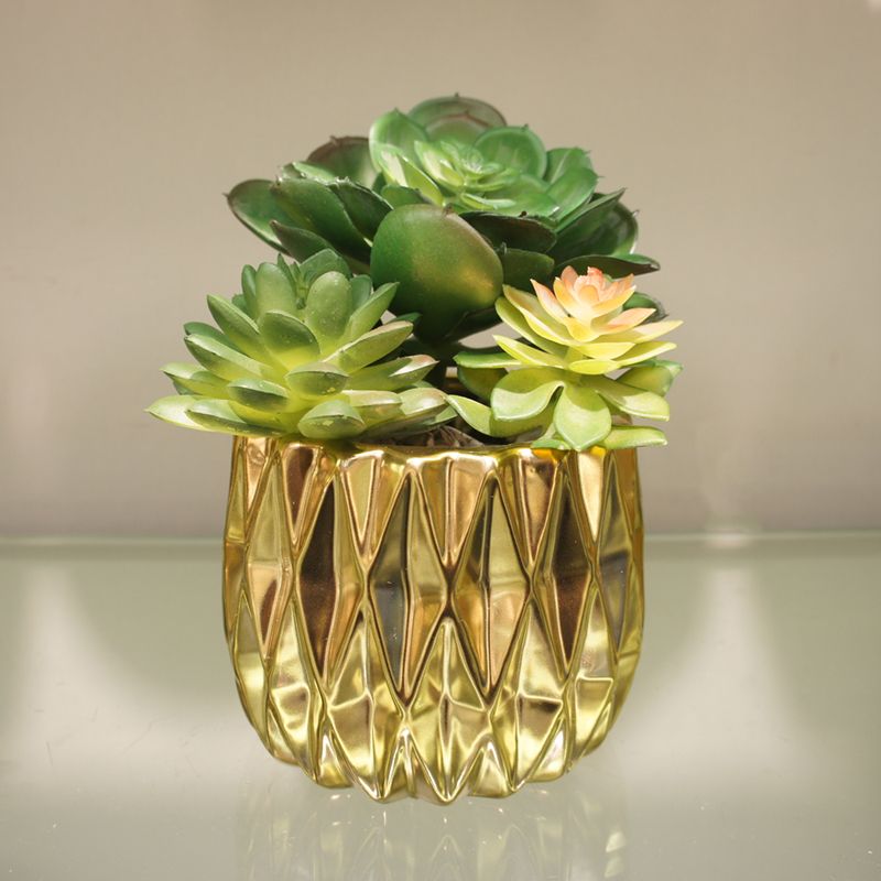 金堡花瓶陶瓷花盆 电镀金色花盆 陶瓷工艺品家具装饰 多肉花盆 仿真多肉花盆 盆栽复古水培盆花
