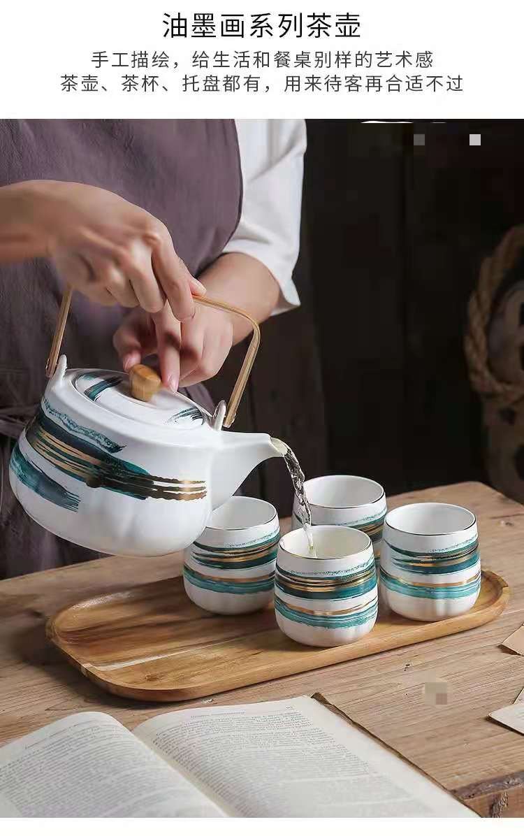 油墨画系列家用茶具套装创意礼品带托盘茶具一壶四杯陶瓷茶具礼盒详情图5