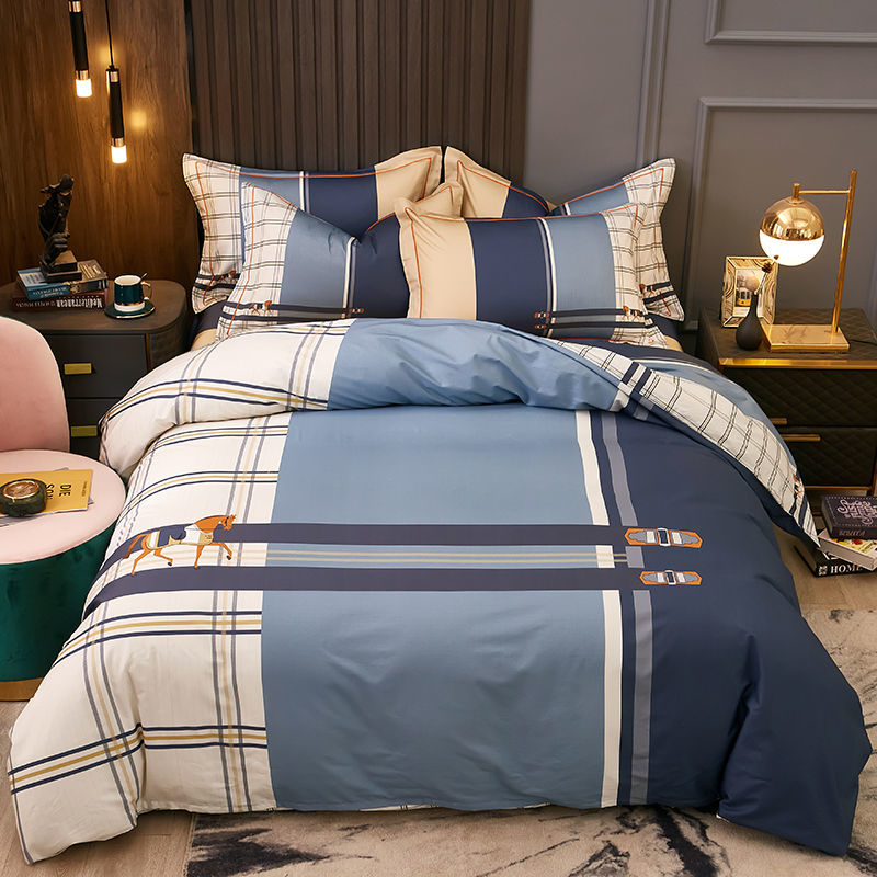 High-Grade Cotton 4-Piece Set 100% Cotton Twill Bed Cover Bed Sheet Headgear Double Simple Bedding Item Picture