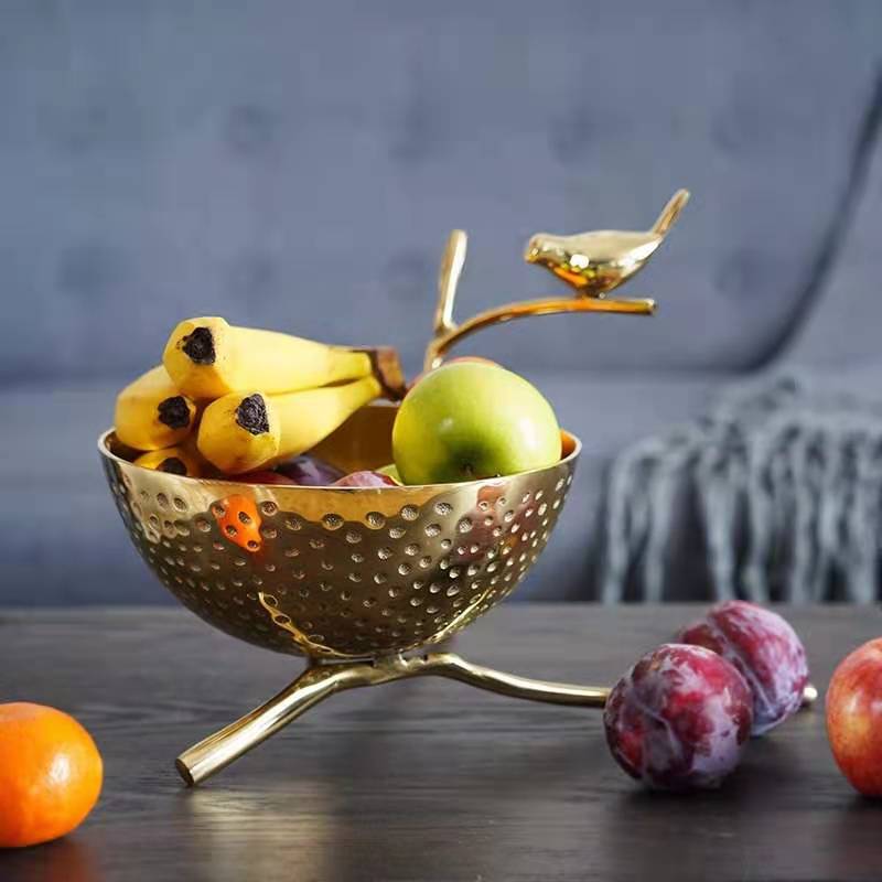 European-American Handmade Copper Bird Twigs Creative Storage Tray Large Fruit Tray Fruit Basket Soft Decoration Home Ornaments 9 Specification drawing