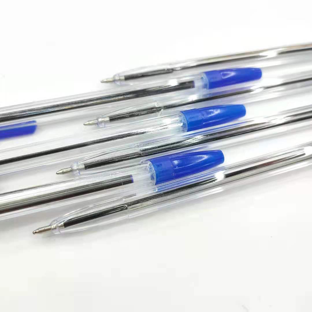 Simple ballpoint pen, transparent rod ballpoint pen, blue core, student writing and office supplies details Picture