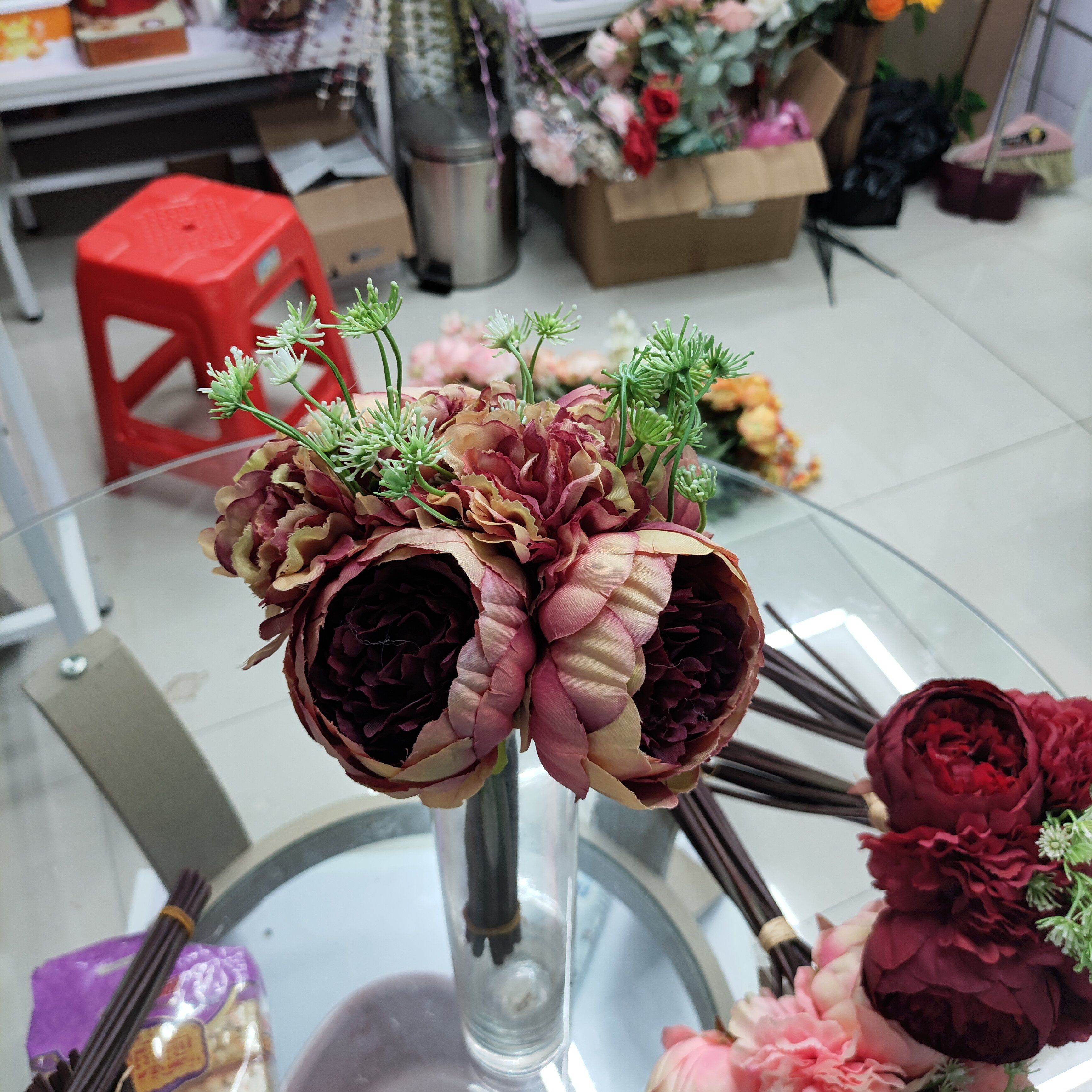 Yiwu Chengyu Artificial Flower Premium 6-head hand-held peony pollen wrapped in purple