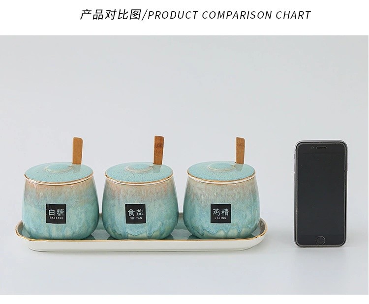 Japanese-style kitchen kiln transformation seasoning jar set, underglaze painted ceramic household combination seasoning box, salt and sugar seasoning bottle detail image 11