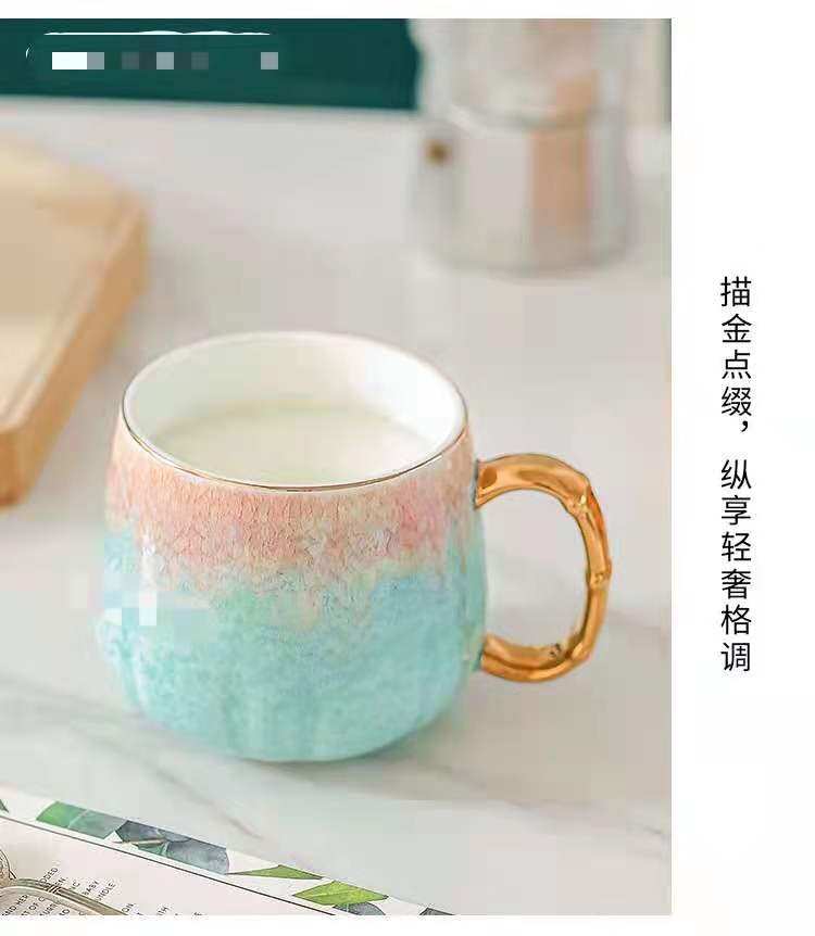 福韵系列窑变撞色彩绘金品咖啡杯 创意圈金渐变陶瓷马克杯茶杯碟详情图12