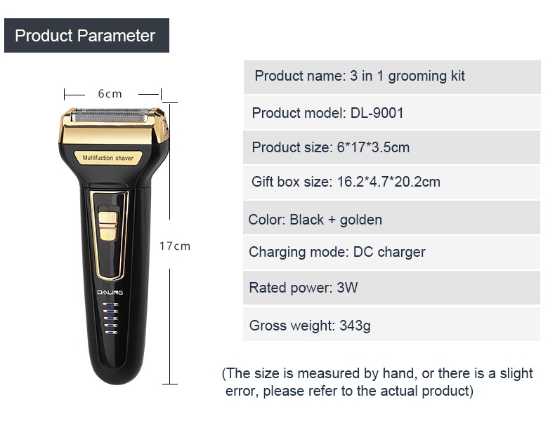 DALING Electric shaver, reciprocating beard razor, DALING-9001 three-in-one multi-functional rechargeable Razor, men's hair clipper, wholesale for export detail image 13
