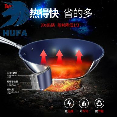 Hufa titanium alloy wok, frying pan, multi-purpose pan, titanium alloy composite pan details Picture