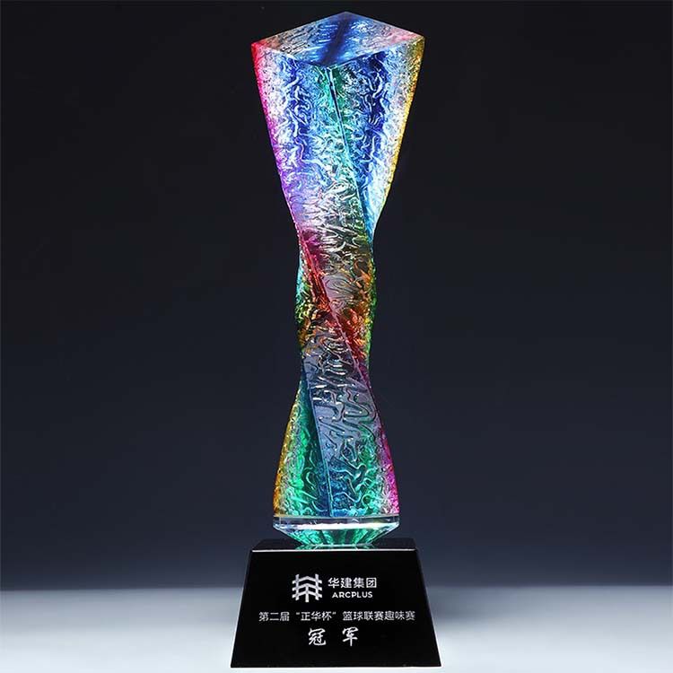 Crystal glass color trophy Crystal custom excellent staff award competition Glass trophy dazzling business commemorative lettering custom thumbnail